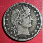 1916D US Barber SILVER Quarter "Denver" Mint! STRONG LIBERTY! VF! Old US Coin!