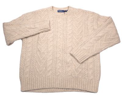 Polo Ralph Lauren Wool Sweater Mens XL Aran Cable Knit Cream Alpaca PRL NWT