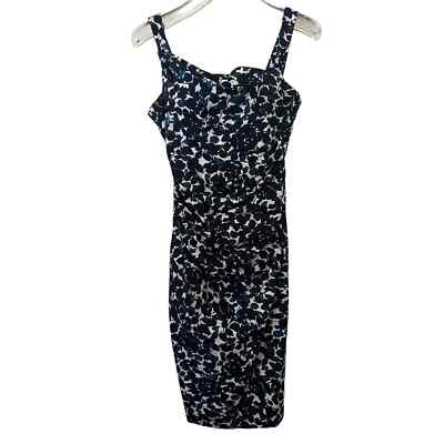 Maggy London Blue Floral Sleeveless Ruched Bodycon Dress Below Knee Length  - 10 | eBay