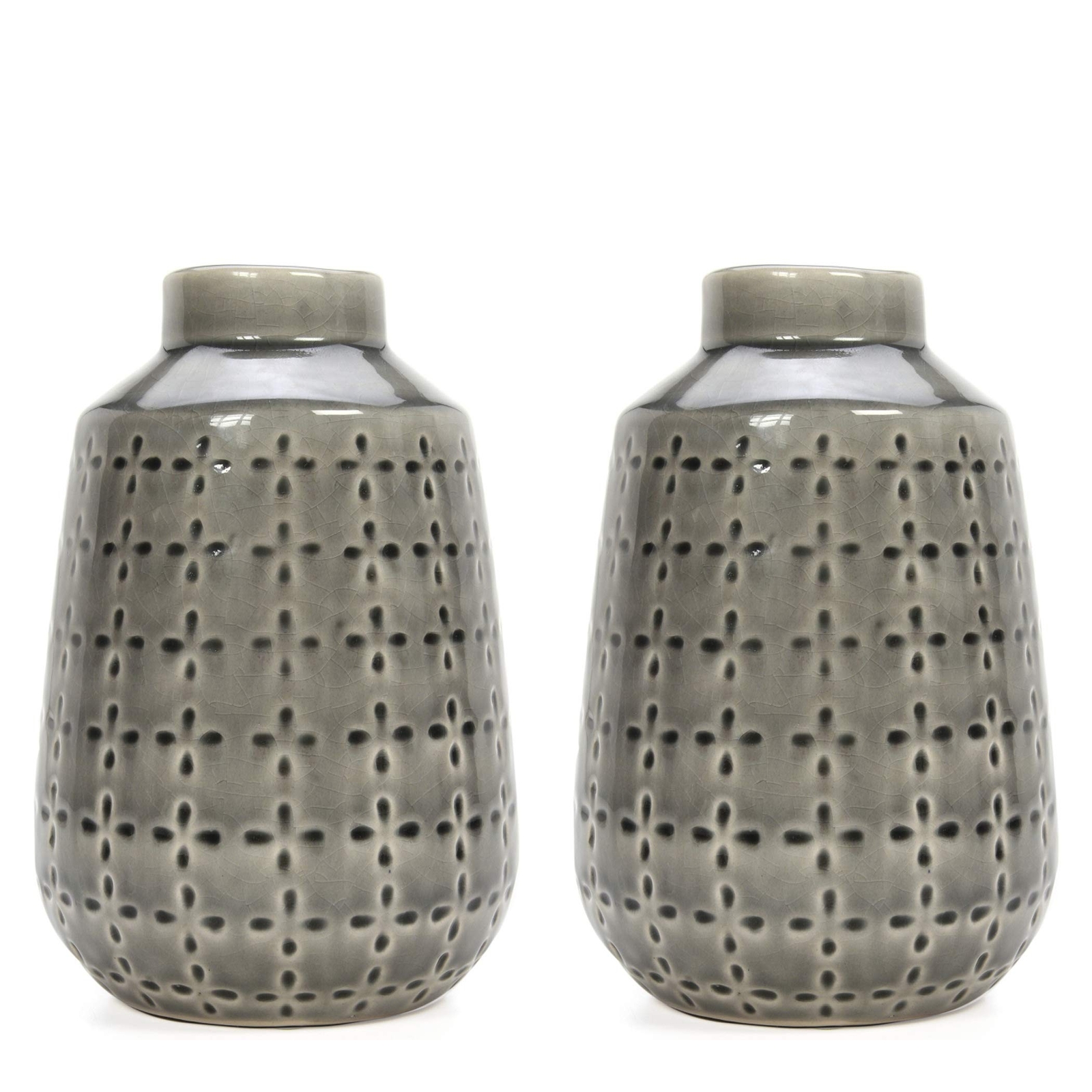 Hosley Set of 2 Grey Ceramic Vase 7.25" High. Ideal Gift for
