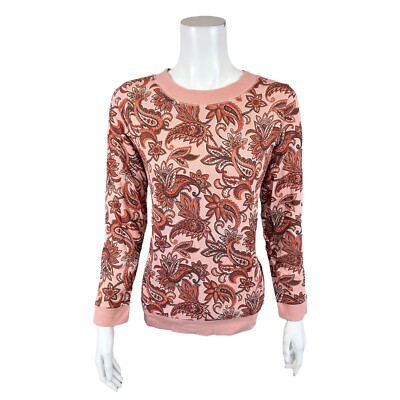 Denim & Co. Active Printed Waffle Crew-Neck Long-Sleeve Top Rose X-Small Size