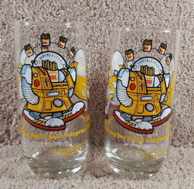 2 Two Burger King Glass Lot Set Wizard Of Fries Vintage 1979