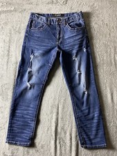 True Luck men's Jens 32 30 Blue Denim Jeans Straight Leg Distressed Cotton Blend