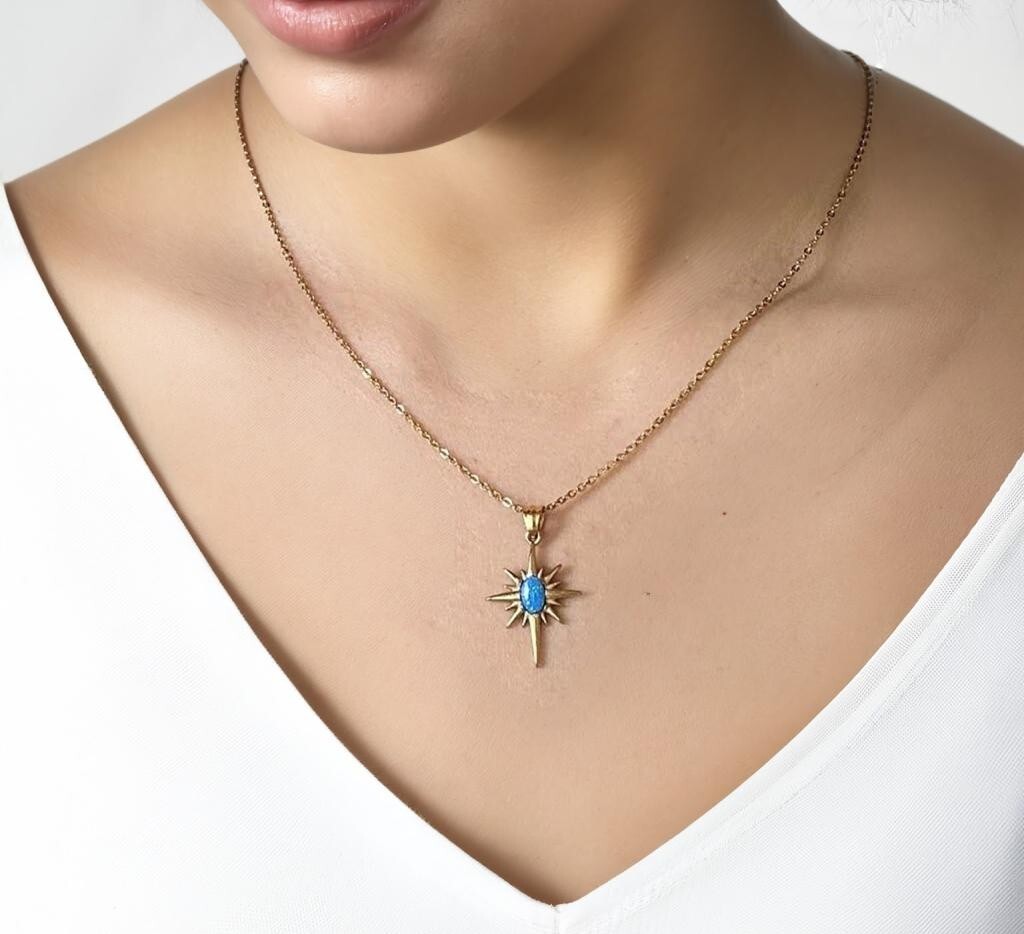 North Star Blue Opal Pendant Necklace For Women Meaningful Fashion Jewellery