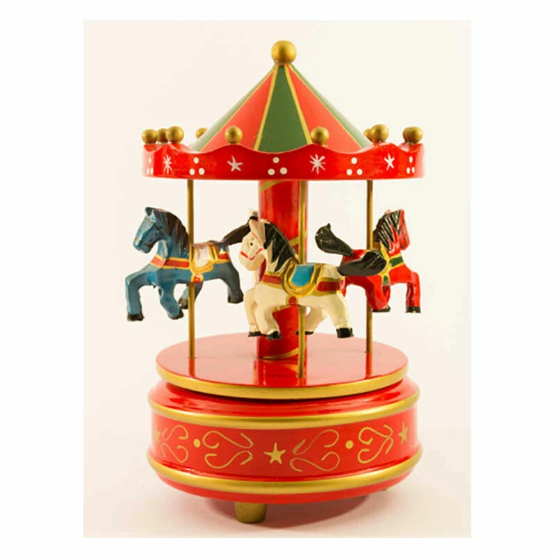 Giostrina Giostra Musicale Carosello Carillon In Legno Cavalli Rossa moc