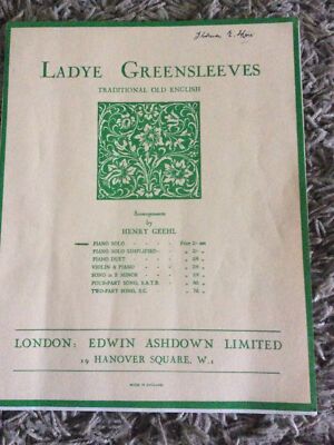 Vintage Ladye Greensleeves Arrangements By Henry Geehl Edwin Ashdown Ltd