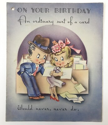 Vintage 1940s Happy Birthday Cartoon Comic Woman and Man
