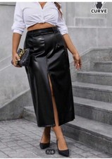 NEW SHEIN Essnce Plus Split Thigh PU Leather Skirt 0XL