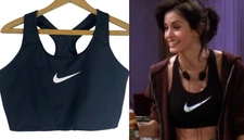 Nike Sports Bra 1X Black White Swoosh ASO TV Monica Geller Friends Long Line
