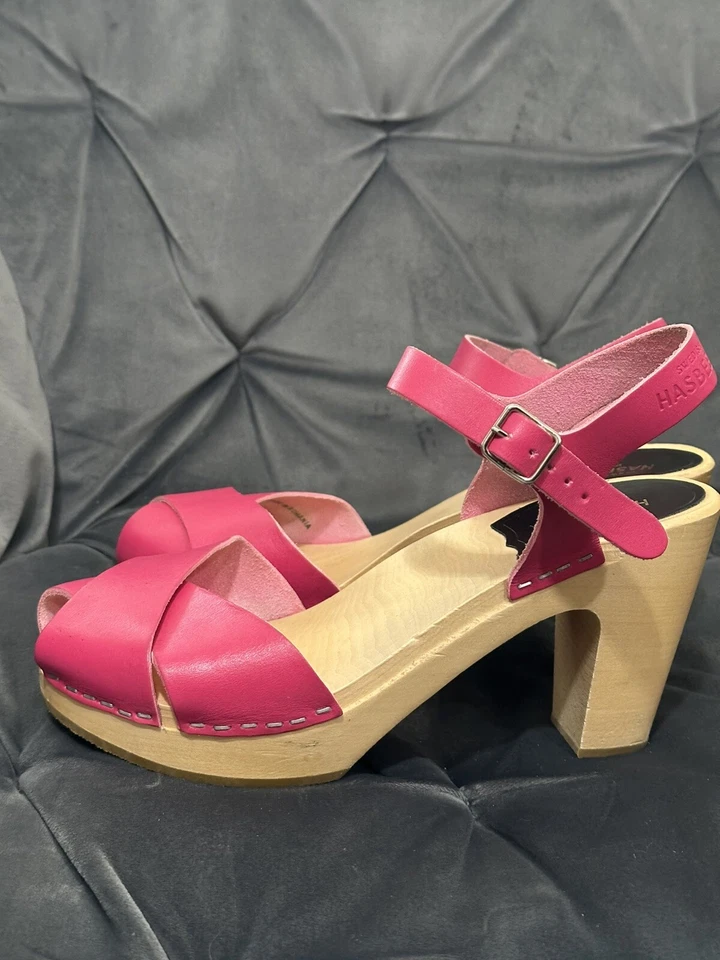 瑞典 Hasbeens Merci 凉鞋霓虹粉色木底厚底鞋 38 码 — 第 4/4 张图片