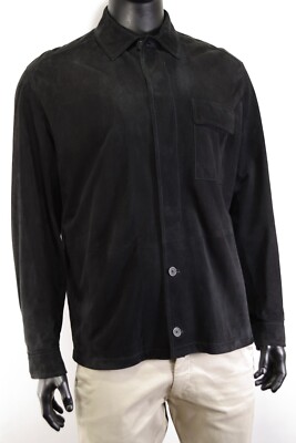 ジャケット・アウター LOEWE Suede Leather Shirt Jacket 52 LOEWE Men Black suede Leather black Jacket AUTHENTIC UK52IT / 42US