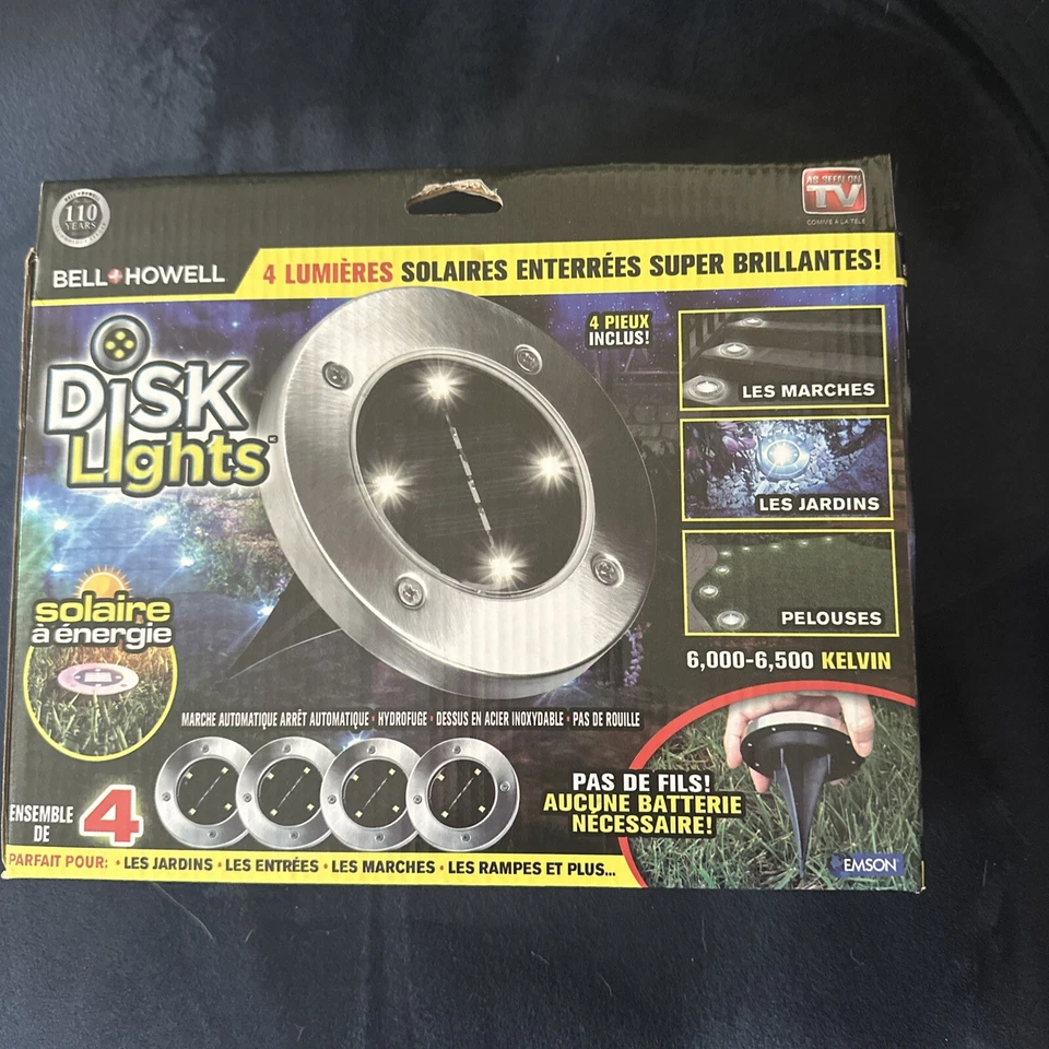 Bell+Howell Solar Disk Lights Powered 4 LED Brushed Steel As Seen on TV - Image 2 of 4
