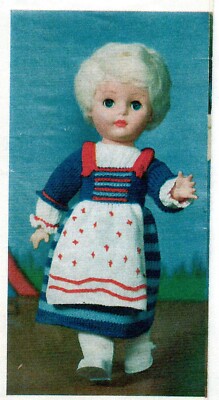~ Laminiertes Vintage Strickmuster für Puppenkostüm französisches Nationalkleid ~