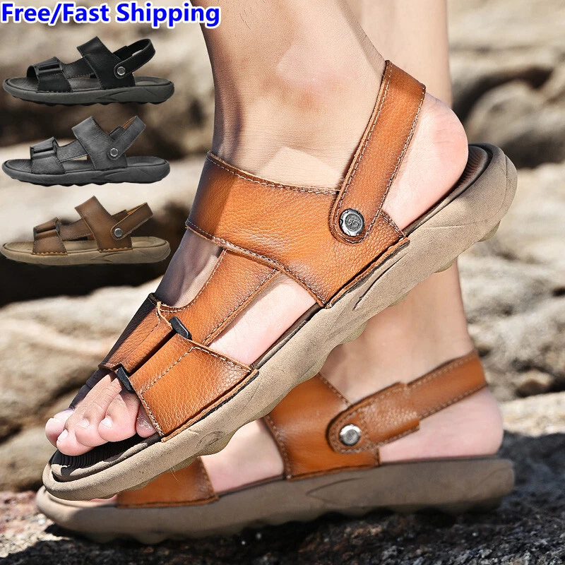 Summer Leather Mens Sandals Beach Shoes Sports Walking Casual Outdoor Slippers