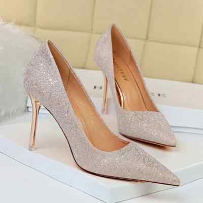 Pumps Damenschuhe Elegant Komfortabel Beige Strass 9.5 CM Leder Kunststoff 9216