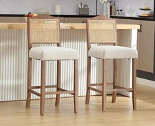 Counter Height Bar Stools Set of 2 4, Farmhouse Barstools with Rattan Back