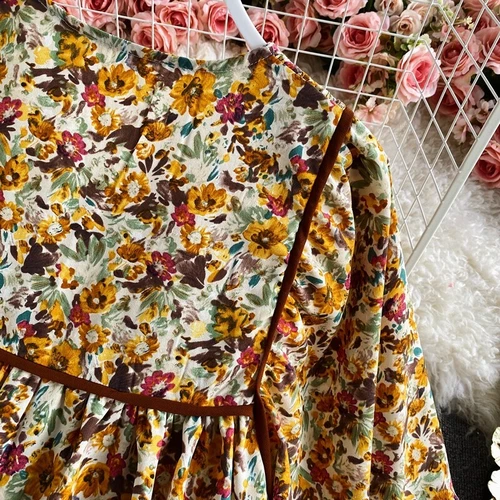 Lady Boho Floral Mini Dress Long Sleeve Loose Cottagecore Hippie Gypsy Swing - Picture 12 of 13