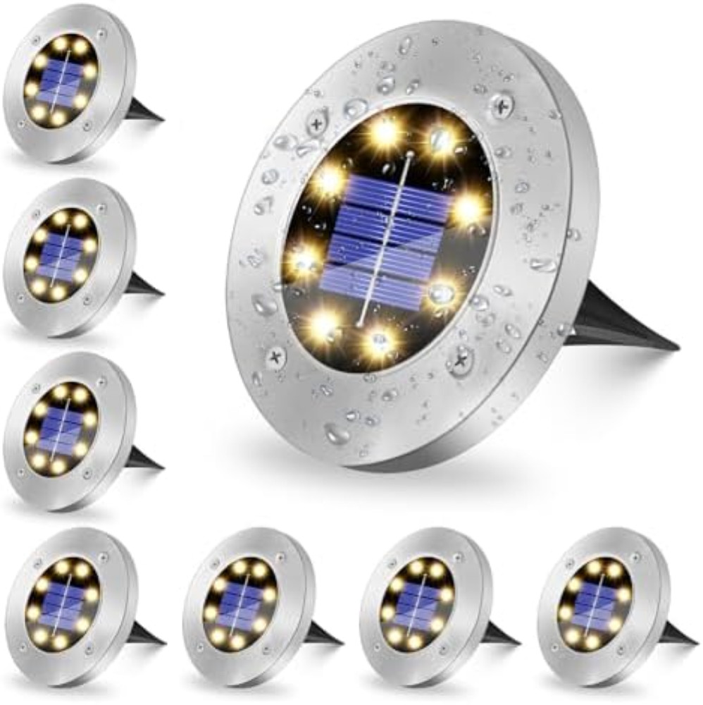 Luci Terra Solari 8 LED Impermeabili: Illuminazione Vialetto in Acciaio