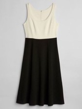 NEW GAP Knit Fit & Flare Dress Ponte Midi Spectator Colorblock Black Womens 0
