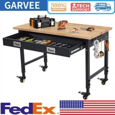 48" Adjustable Workbench 2000 LB Load Capacity Heavy Duty Workstation 4 Casters