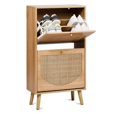 Rattan Shoe Cabinet Shoe Cabinet with 2 Flip Drawers for Entryway 2-Tier Rack
