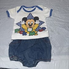 90  s Vintage Disney Babies Mickey Mouse NB-6 Mo Pick Me Up Shirt And Bottom Set