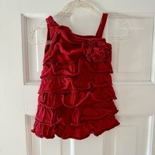 Place Red Ruffled Infant Dress w Matching Headband   100 Cotton Size 3-6M