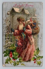 Postcard Santa Claus St Nicholas A Joyful Christmas Greeting vintage bag of toys