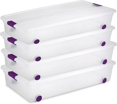 4-Pack 60 Quart ClearView Latch Box, Wheeled Organizer Bins with Latching Lids