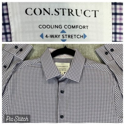 New without tags CON.STRUCT Graph Check Dress Shirt Men M Slim Fit 4 Way Stretch