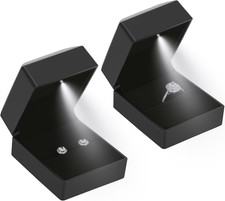 2 Pieces Ring Earring Gift Box with LED Light, Elegant Velvet Ring Case Jewelry