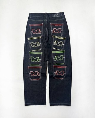 M JEANS MINUS-TWO ブラックデニムY2K希少 Minus Two Y2K Multipocket Jeans Dark Denim Rare Graphic Wide Fit