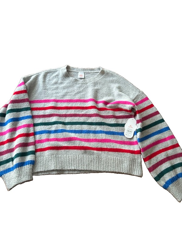 Wonder Nation Girls XL (14-16) Gray Striped Acrylic Knit Pullover Crew Sweater