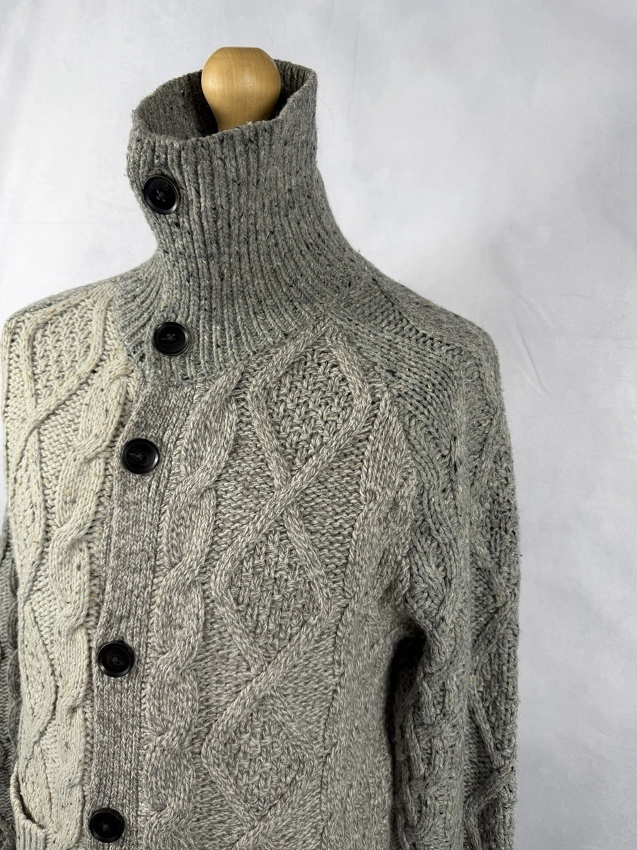Cárdigan AllSaints Tankien para Hombres M Gris Grueso Tejido con Cable Lana de Cordero Jersey