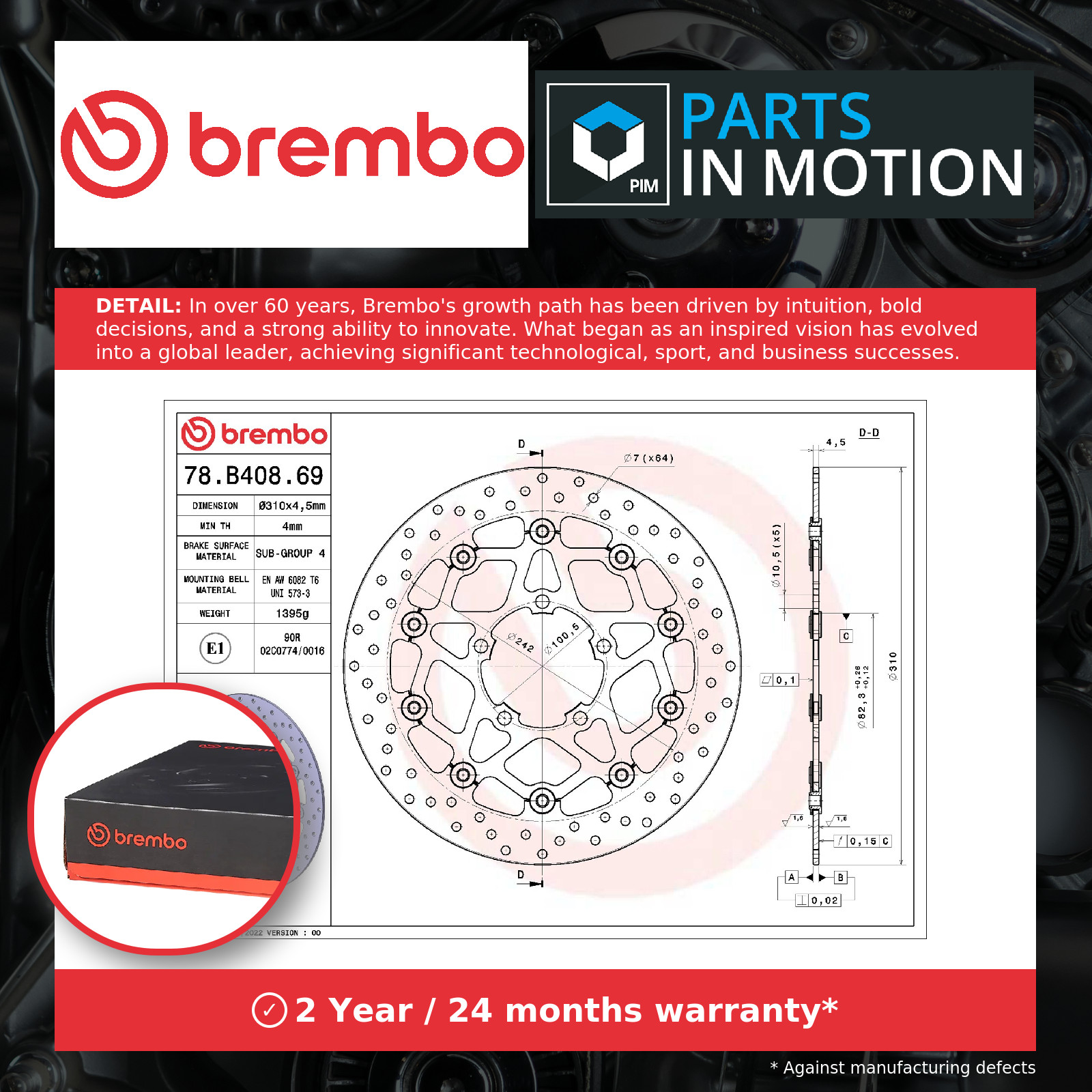 Motorcycle Brake Disc 78B40869 Brembo Genuine Top Quality Guaranteed New
