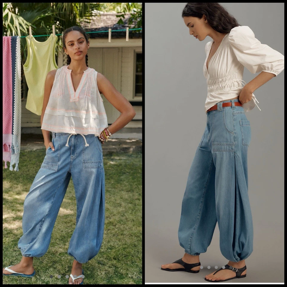 Anthropologie Pilcro Wharfside High-Rise Jogger Wide Leg Balloon Jeans NWT Sz 27