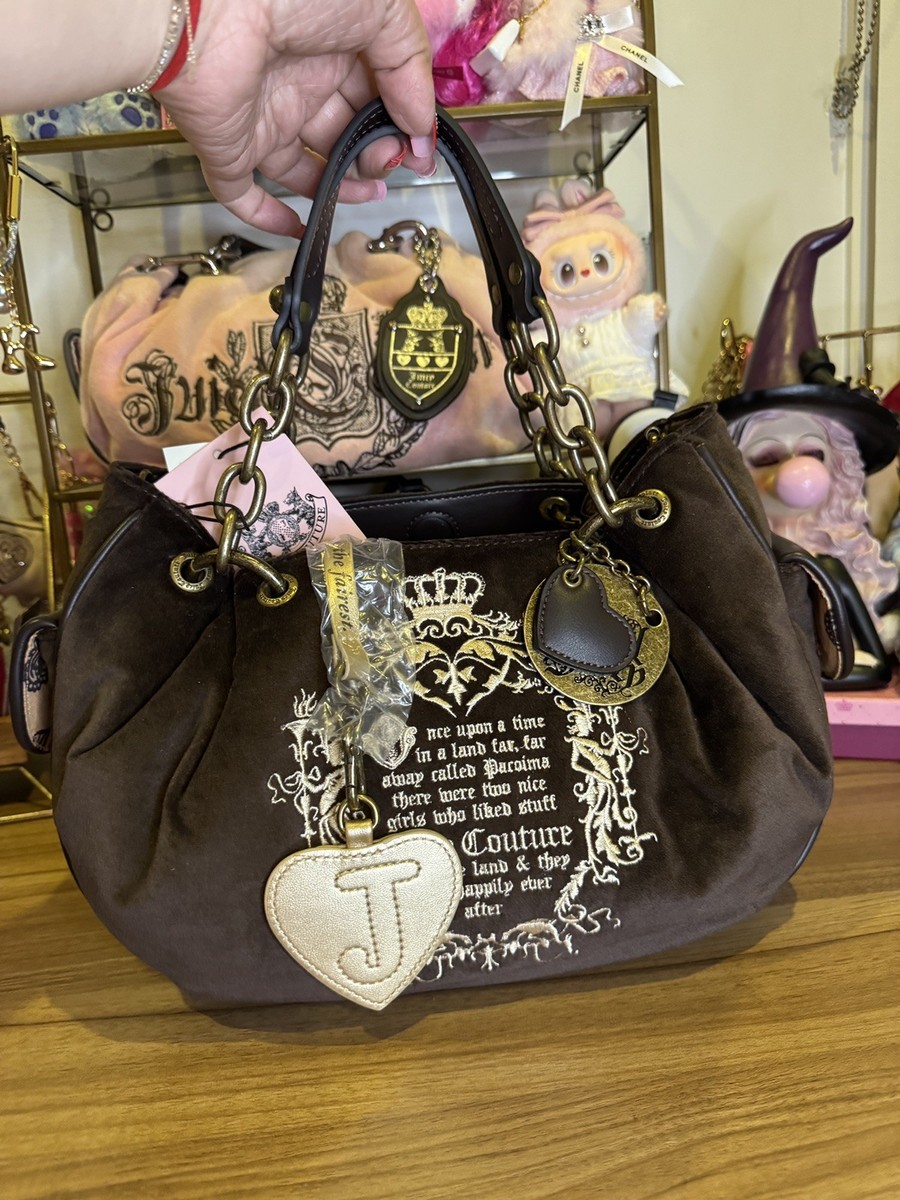 New Juicy Couture UK Brown Beige Double Chain Handle Fluffy M Hobo