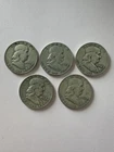 Lot Of 5 Ben Franklin Silver Half Dollars Circulated 1958 P&D, 1952-D, 1958-D
