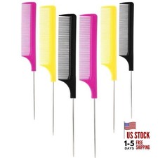 Rat Tail Combs Set 6 Pcs Professional Teasing Comb with Metal Pick Multicolor