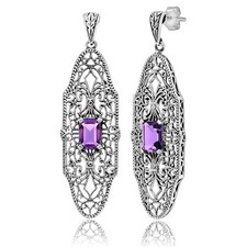 2CT Treated Amethyst 925 Solid Sterling Silver Filigree Earrings Jewelry 