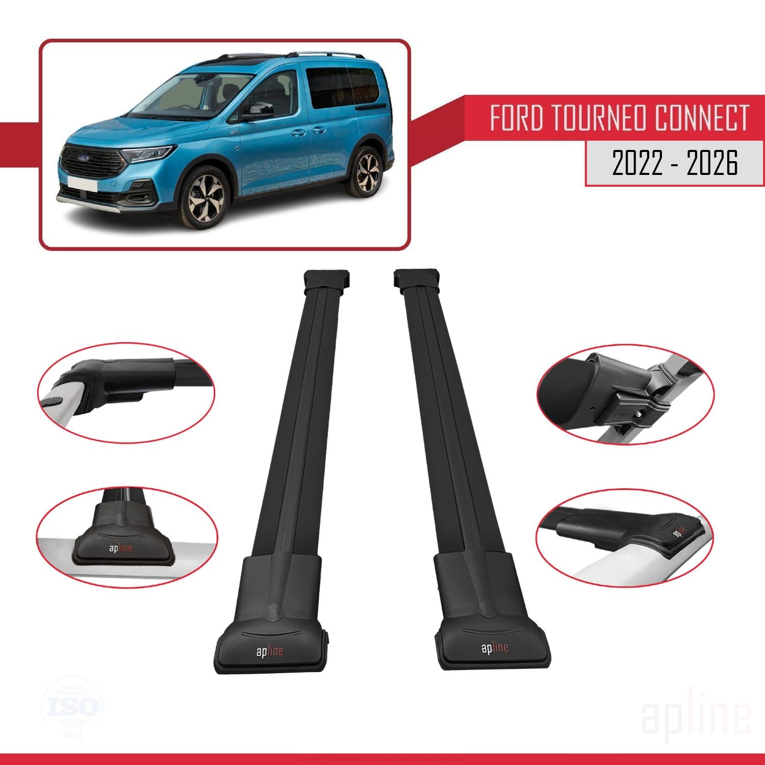 Barres de toit noires FLY pour Ford Transit Connect 2022-2026