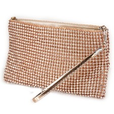 Pochette strass rose gold elegante cerimonia clutch gioiello oro rosa da donna