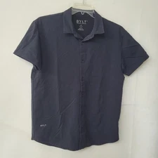 BYLT Premium Basics LUX Shirt Mens Large Black Short Sleeve Button Down Stretch