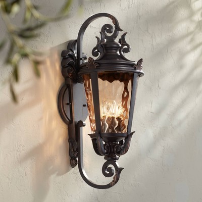 Casa Marseille Vintage Outdoor Wall Light Fixture Veranda Bronze Scroll 31'' Barn