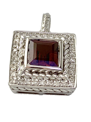 Olivia Diamond & Garnet Square Pendant in Sterling Silver