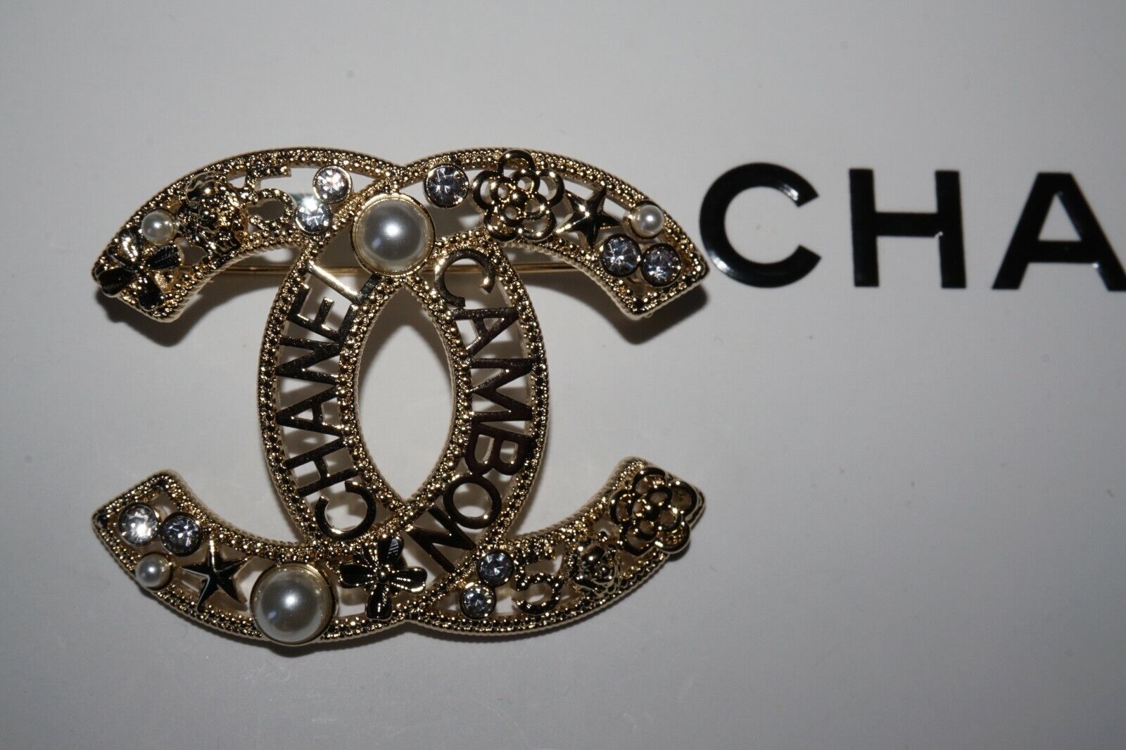 Chanel Pin Brooch Cambon with pearl and crystal! Gorgeous! | eBay