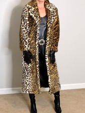 Vintage Long Leopard Print Faux Fur Coat Womens S/M Animal Jacket Winter Glamour