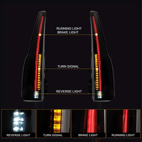LED Tail Lights Smoked Rear Lamp For 2015-2020 GMC Yukon Cadillac Escalade Style - Picture 4 of 7