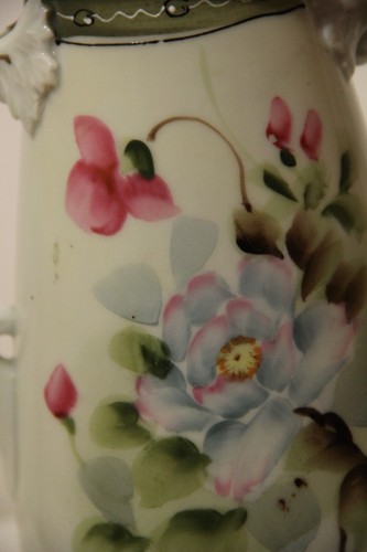 HAND PAINTED NIPPON CERAMIC VASE - DOUBLE HANDLES - FLOWERS - 7 1/2" - Picture 6 of 10