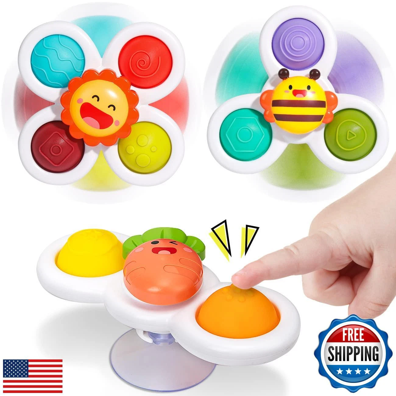 NARRIO Suction Cup Spinner Toys for 1 Year Old Boy Gifts, Spinning Top Baby B
